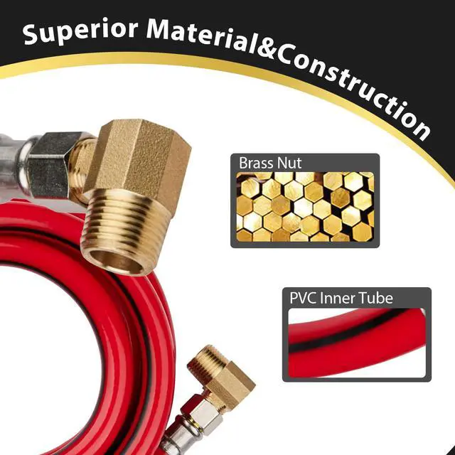 Alt view image 3 of 6 - 5 Pack 6FT Red PVC Dishwasher Hose With 3/8" Comp x 3/8" MIP Brass 90 Degree Elbow,Flexible Water Line Connector for Standard Dishwashers 6FT