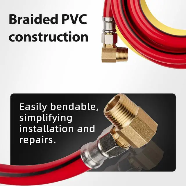 Alt view image 4 of 6 - 5 Pack 6FT Red PVC Dishwasher Hose With 3/8" Comp x 3/8" MIP Brass 90 Degree Elbow,Flexible Water Line Connector for Standard Dishwashers 6FT