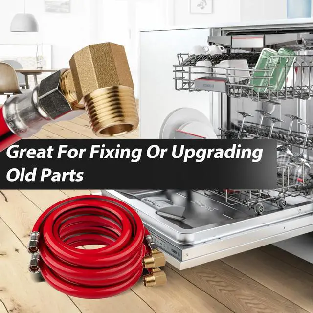 Alt view image 6 of 6 - 5 Pack 6FT Red PVC Dishwasher Hose With 3/8" Comp x 3/8" MIP Brass 90 Degree Elbow,Flexible Water Line Connector for Standard Dishwashers 6FT