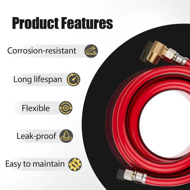 Alt view image 5 of 6 - 5 Pack 6FT Red PVC Dishwasher Hose With 3/8" Comp x 3/8" MIP Brass 90 Degree Elbow,Flexible Water Line Connector for Standard Dishwashers 6FT