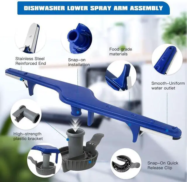 Alt view image 5 of 7 - 154568002 Dishwasher Lower Spray Arm Assembly Compatibile for Frigidaire F71C44EJB0, F71C44EJS0, FD1870WHB0, FDB1050REB0-5, FDB1050REC0-5, FDB1050REM0-5, FDB1050REQ0-5, FDB1050RES0-5(Blue)