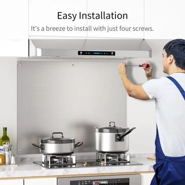 Alt view image 5 of 6 - 24x30 Inch Stainless Steel Stove Backsplash - Easy Install, Range Hood Wall Shield