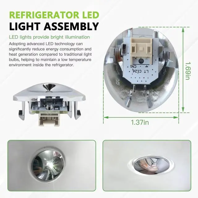 Alt view image 5 of 7 - LED Refrigerator Light Bulb & Cover Assembly Fit for GE WR55X11132, WR55X25754, 3033142, PS4704284 Compatible with PFE28RSHFSS, PWE23KELBDS, PWE23KELCDS, PWE23KELDDS, PWE23KELEDS, PWE23KELFDS(1 Pack)