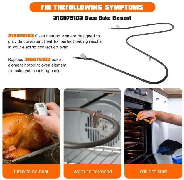 Alt view image 5 of 7 - Update Version 316075103 316075104 Oven Bake Heating Element for fef352dsa fefl68gma fef365bwc fef365bwf fef366ebc mef322bewb fef336bgwd 79096021401 ffef366ecb