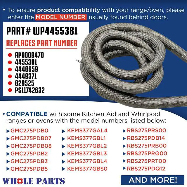 Alt view image 3 of 6 - Upgraded Range Oven Door Gasket Seal Part# WP4455381 | Includes 21 Mounting Clips - Compatible with Select KitchenAid and Whirlpool Ranges and Ovens