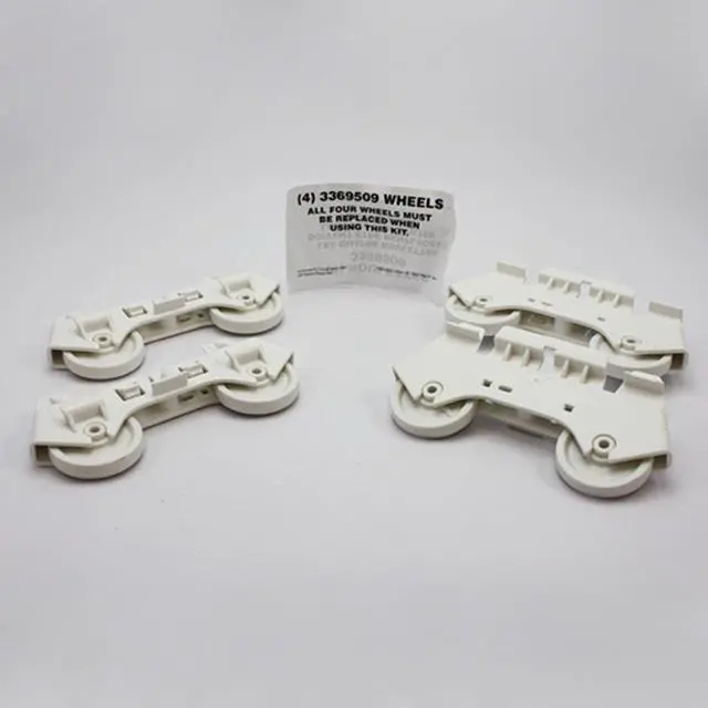 Main image of (4 PACK) PART # 4317933 GENUINE FACTORY OEM ORIGINAL DISHWASHER LOWER RACK ROLLERS WHEELS FOR WHIRLPOOL, KENMORE, SEARS AND ROPER