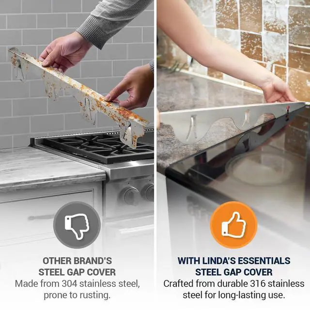 Alt view image 3 of 7 - Lindas Essentials Stove Gap Covers 316 Stainless Steel, Heat Resistant Oven Gap Filler Seals Spaces Between Stovetop and Counter, 25.4 Inches, Silver(Steel), 2 Pack