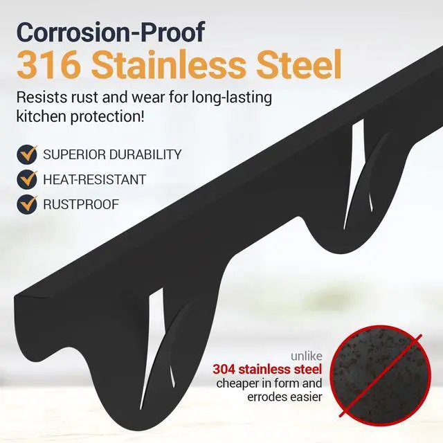 Alt view image 5 of 7 - Lindas Essentials Stove Gap Covers Stainless Steel (2 Pack), 316 Stainless Steel Stove Gap Covers Heat Resistant Oven Gap Filler Seals Spaces Between Stovetop and Counter (23.4 Inches, Black (Steel))