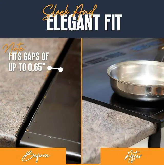 Alt view image 6 of 7 - Lindas Essentials Stove Gap Covers Stainless Steel (2 Pack), 316 Stainless Steel Stove Gap Covers Heat Resistant Oven Gap Filler Seals Spaces Between Stovetop and Counter (23.4 Inches, Black (Steel))
