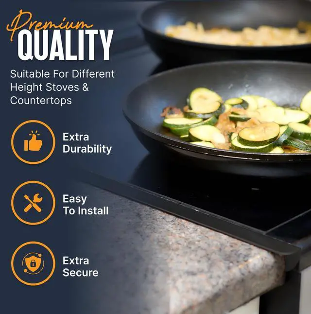 Alt view image 7 of 7 - Lindas Essentials Stove Gap Covers Stainless Steel (2 Pack), 316 Stainless Steel Stove Gap Covers Heat Resistant Oven Gap Filler Seals Spaces Between Stovetop and Counter (23.4 Inches, Black (Steel))