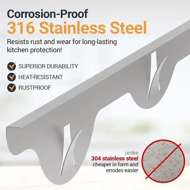 Alt view image 5 of 7 - Lindas Essentials Stove Gap Covers Stainless Steel (2 Pack), 316 Stainless Steel Stove Gap Covers Heat Resistant Oven Gap Filler Seals Spaces Between Stovetop and Counter (23.4 Inches, Silver(Steel))