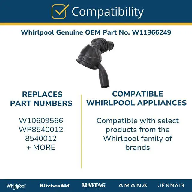 Alt view image 2 of 4 - W11366249 Genuine OEM Washer Tub to Pump Hose Replacement Part - Replaces W10609566, WP8540012, and 8540012