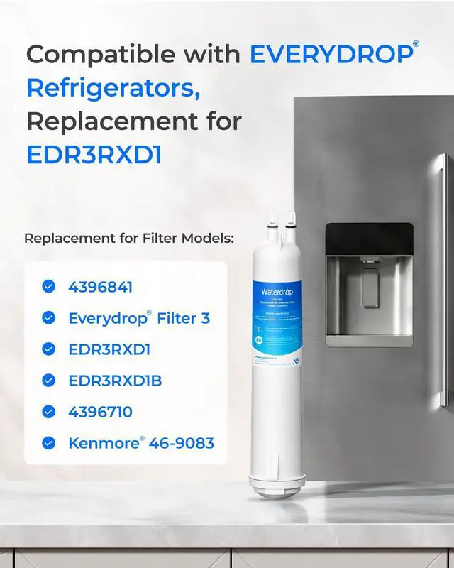 Alt view image 2 of 7 - EDR3RXD1 Replacement for Everydrop® Filter 3, 4396841, 4396710, Kenmore® 46-9083, 46-9030, WD-F08 Refrigerator Water Filter, 3 Filters