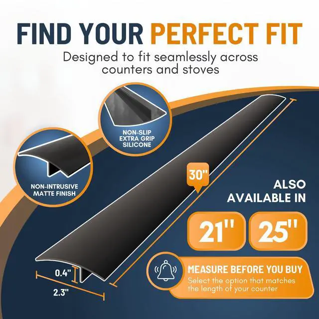 Alt view image 2 of 7 - Lindas Essentials Silicone Stove Gap Covers (2 Pack), Heat Resistant Oven Gap Filler Seals Spaces Between Stovetop and Counter, Easy to Clean Stove Side Guard (30 Inches, Black)