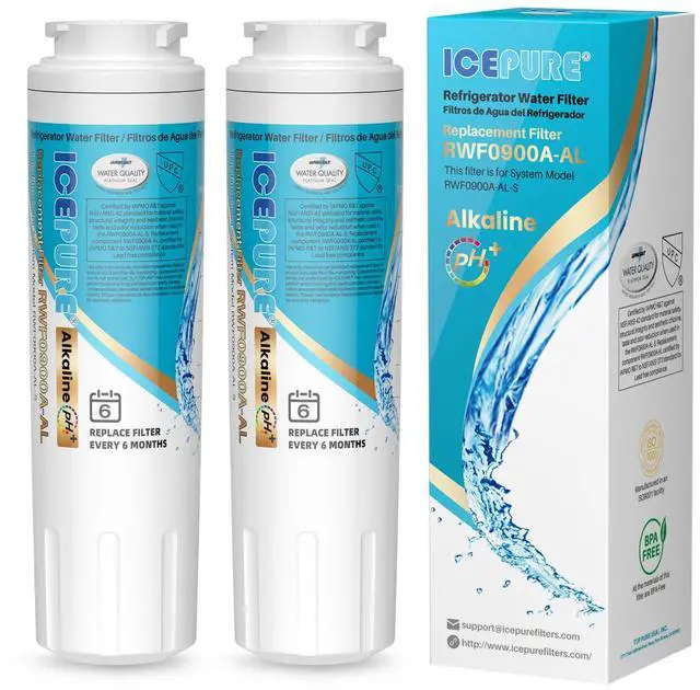 Main image of Alkaline UKF8001 Refrigerator Water Filter Replacement for Whirlpool EDR4RXD1, EveryDrop Filter 4, Maytag UKF8001, 4396395, UKF8001P, UKF8001AXX, RFC0900A, UKF8001AXX-200, Enhances PH, 2Pack