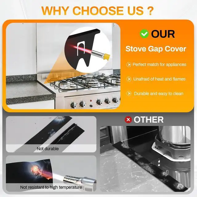 Alt view image 7 of 7 - 316 Stainless Steel Stove Gap Covers 2Pack, Stove Gap Filler, Black | Oven Side Gap Filler, Range Trim Kit, Guard Between Stove and Countertop, Heat Resistant Easy Clean, Length 23.4" Width 0.78"