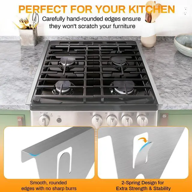 Alt view image 4 of 7 - 316 Stainless Steel Stove Gap Covers 2Pack, Stove Gap Filler, Silver | Oven Side Gap Filler, Range Trim Kit, Guard Between Stove and Countertop, Heat Resistant Easy Clean, Length 23.4" Width 0.78"