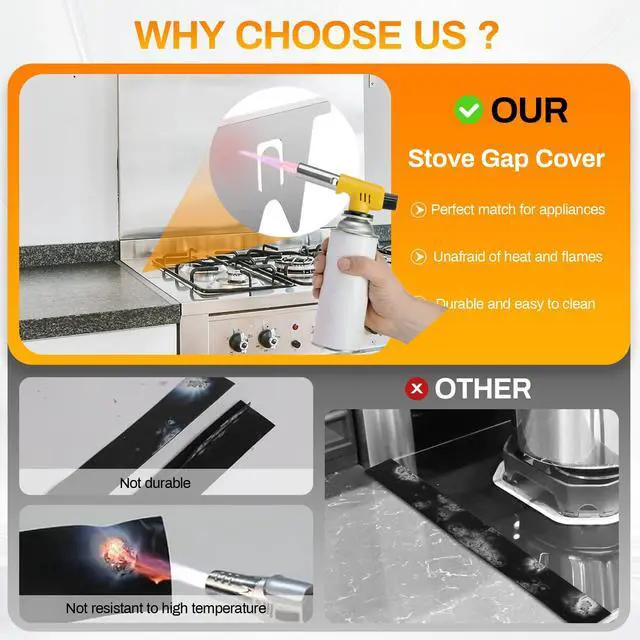 Alt view image 7 of 7 - 316 Stainless Steel Stove Gap Covers 2Pack, Stove Gap Filler, Silver | Oven Side Gap Filler, Range Trim Kit, Guard Between Stove and Countertop, Heat Resistant Easy Clean, Length 23.4" Width 0.78"