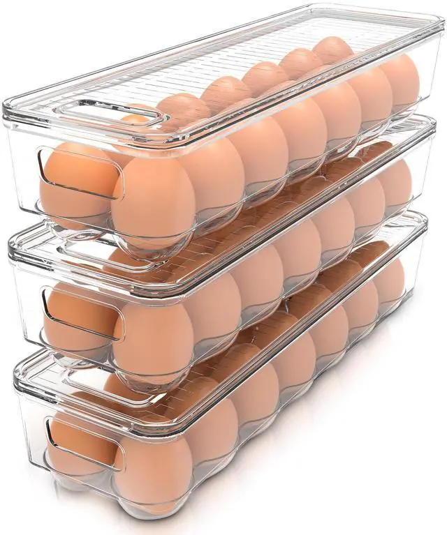 Main image of Egg Holder for Fridge, Stackable Egg Container, 3 Pack, Clear | With Lid and Handle, For Refrigerator Organization, Egg Holder For Kitchen or Pantry Organizers and Storage