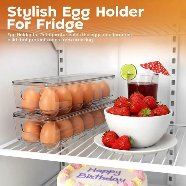 Alt view image 7 of 7 - Egg Holder for Fridge, Stackable Egg Container, 2 Pack, Clear | With Lid and Handle, For Refrigerator Organization, Egg Holder For Kitchen or Pantry Organizers and Storage