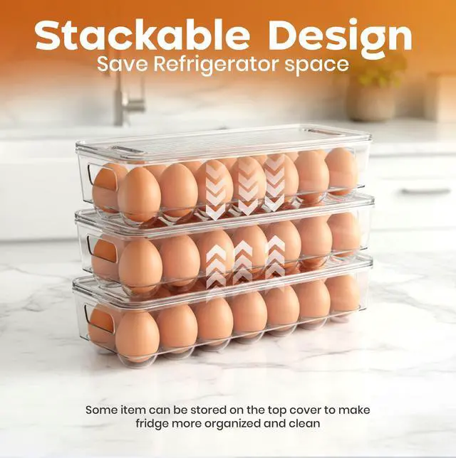 Alt view image 6 of 7 - Egg Holder for Fridge, Stackable Egg Container, 2 Pack, Clear | With Lid and Handle, For Refrigerator Organization, Egg Holder For Kitchen or Pantry Organizers and Storage