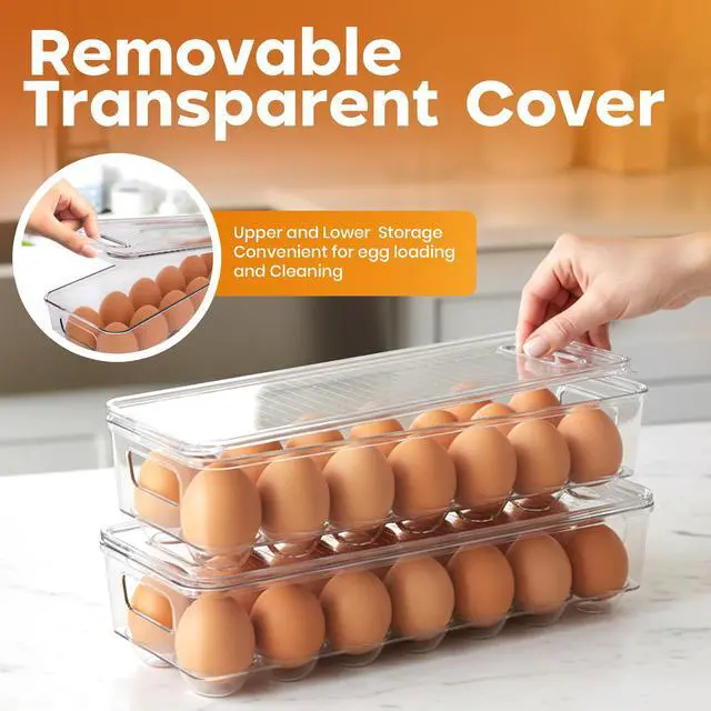 Alt view image 7 of 7 - Egg Holder for Fridge, Stackable Egg Container, 4 Pack, Clear | With Lid and Handle, For Refrigerator Organization, Egg Holder For Kitchen or Pantry Organizers and Storage
