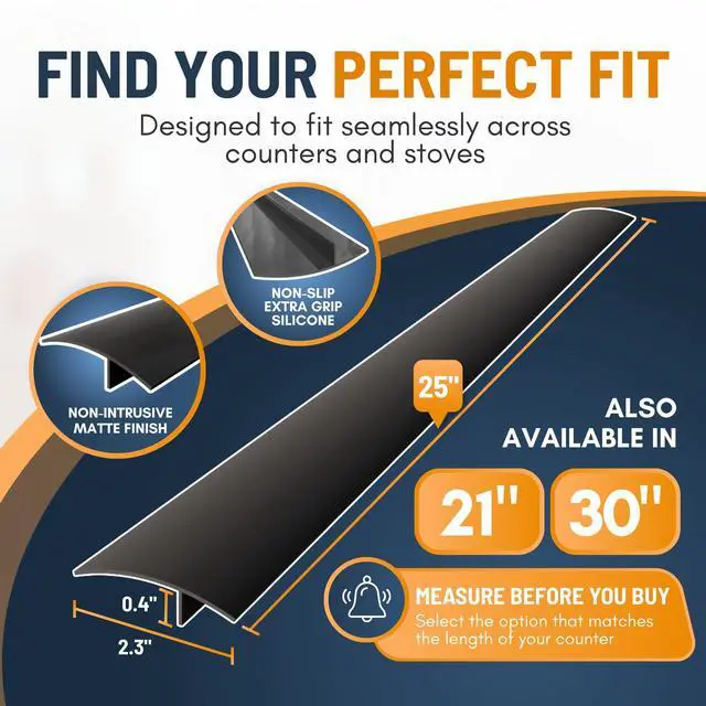 Alt view image 2 of 7 - Lindas Essentials Silicone Stove Gap Covers (2 Pack), Heat Resistant Oven Gap Filler Seals Gaps Between Stovetop and Counter, Easy to Clean Stove Gap Guard (25 Inches, Black)