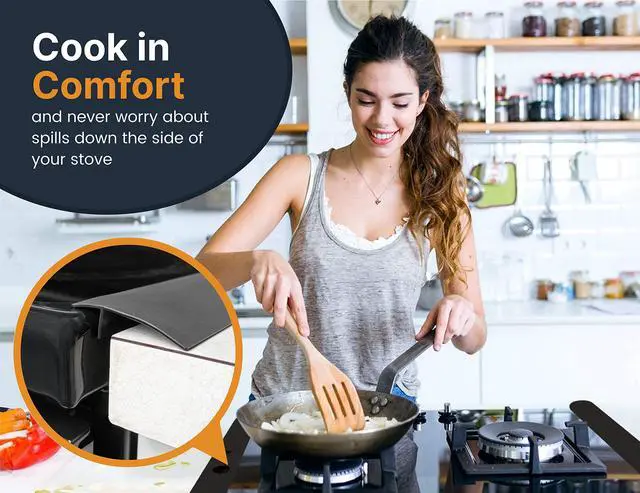 Alt view image 3 of 7 - Lindas Essentials Silicone Stove Gap Covers (2 Pack), Heat Resistant Oven Gap Filler Seals Spaces Between Stovetop and Counter, Easy to Clean Stove Side Guard (30 Inches, Black)