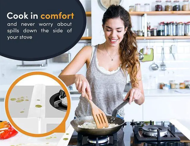 Alt view image 3 of 7 - Lindas Essentials Silicone Stove Gap Covers (2 Pack), Heat Resistant Oven Gap Filler Seals Gaps Between Stovetop and Counter, Easy to Clean Stove Gap Guard (30 Inches, White)