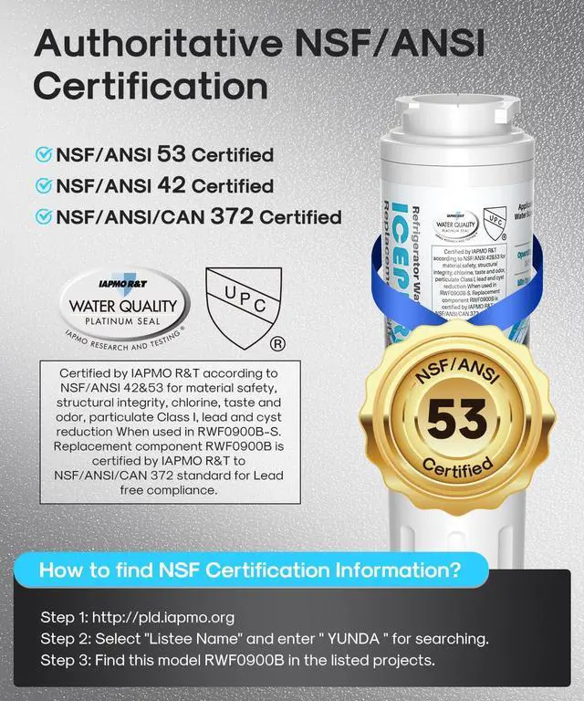 Alt view image 2 of 7 - PLUS UKF8001 NSF/ANSI 53 & 42 Certified Refrigerator Water Filter, Remove Lead, Replacement for Whirlpool Filter 4, Everydrop EDR4RXD1, Maytag UKF8001AXX-200 UKF8001AXX-750 9084 4396395, 2PACK
