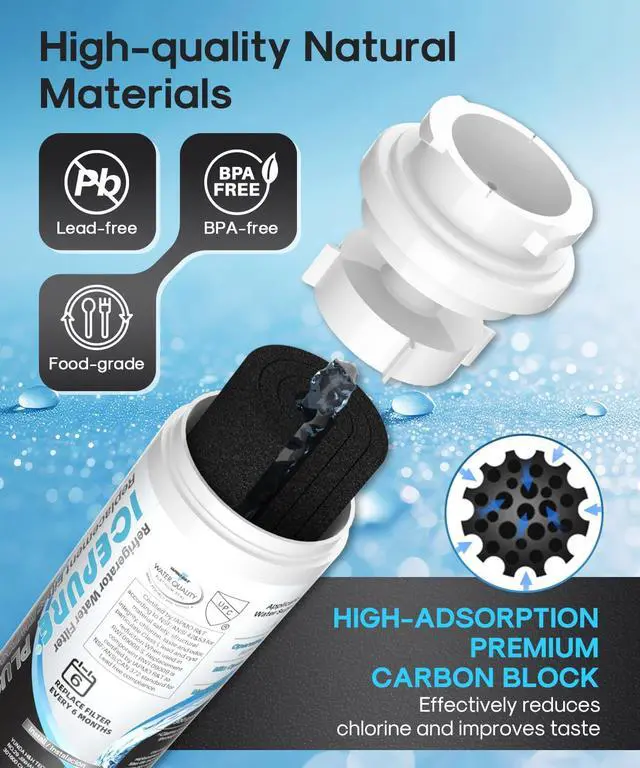 Alt view image 6 of 7 - PLUS UKF8001 NSF/ANSI 53 & 42 Certified Refrigerator Water Filter, Remove Lead, Replacement for Whirlpool Filter 4, Everydrop EDR4RXD1, Maytag UKF8001AXX-200 UKF8001AXX-750 9084 4396395, 2PACK