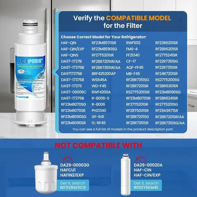 Alt view image 2 of 6 - DA97-17376B Refrigerator Water filter Compatible with Samsung DA97-17376B DA97-08006C HAF-QIN, HAF-QIN/EXP, RF23M8070SG, BRF425200AP, 1PACK