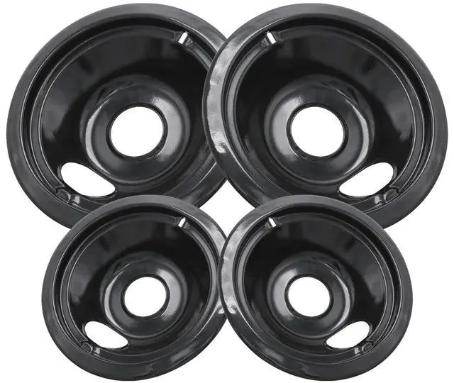 Main image of GE Black Stove Drip Pans, 10% Energy Save by Enamel Spraying Prevent Bending and Rust - Include 2 6'' Burner Drip Pans and 2 8'' Drip Bowl