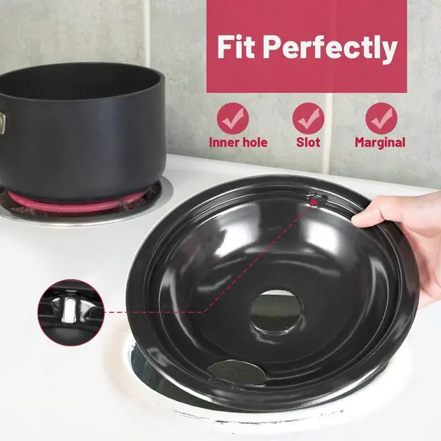 Alt view image 2 of 6 - GE Black Stove Drip Pans, 10% Energy Save by Enamel Spraying Prevent Bending and Rust - Include 2 6'' Burner Drip Pans and 2 8'' Drip Bowl