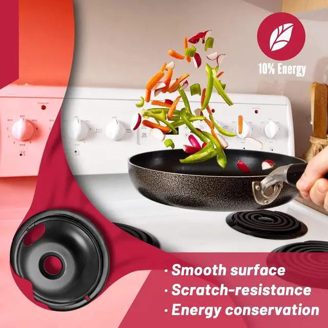 Alt view image 4 of 6 - GE Black Stove Drip Pans, 10% Energy Save by Enamel Spraying Prevent Bending and Rust - Include 2 6'' Burner Drip Pans and 2 8'' Drip Bowl