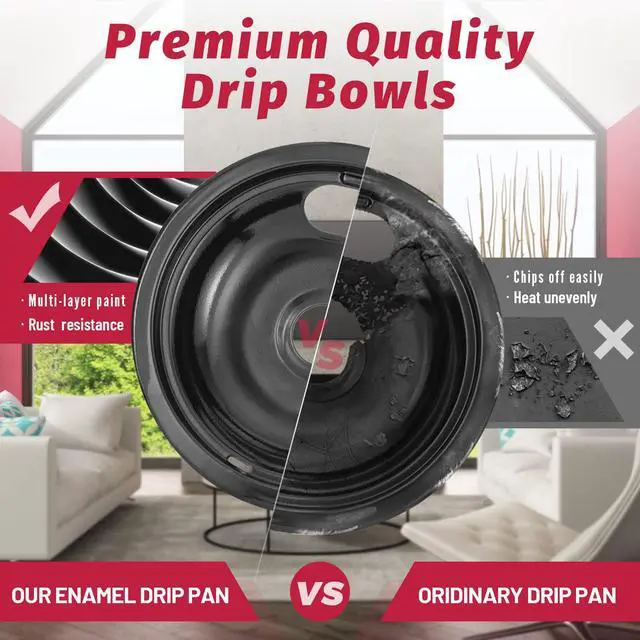 Alt view image 5 of 6 - GE Black Stove Drip Pans, 10% Energy Save by Enamel Spraying Prevent Bending and Rust - Include 2 6'' Burner Drip Pans and 2 8'' Drip Bowl