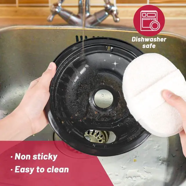 Alt view image 6 of 6 - GE Black Stove Drip Pans, 10% Energy Save by Enamel Spraying Prevent Bending and Rust - Include 2 6'' Burner Drip Pans and 2 8'' Drip Bowl