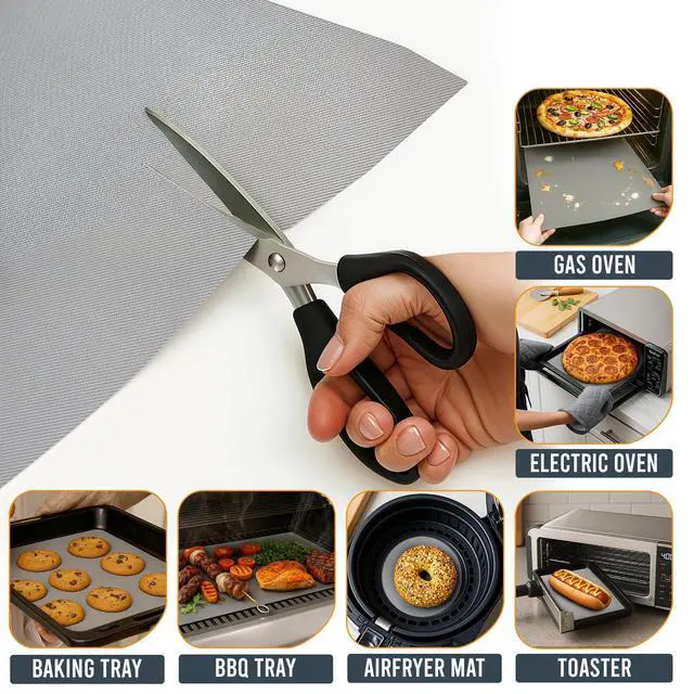Alt view image 5 of 7 - Oven Liners for Bottom of Oven - 17"x 25" Large Heavy Duty Non-Stick 3 Pack | Resistant to 500°F, BPA & PFOA Free, Reusable, Fits Electric, Gas, Toaster, Microwave Ovens & Grills, Spill Guard, Silver