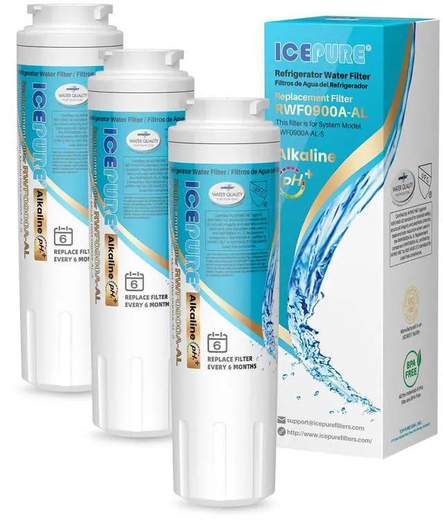 Main image of Alkaline UKF8001 Refrigerator Water Filter Replacement for Whirlpool EDR4RXD1, EveryDrop Filter 4, Maytag UKF8001, 4396395, UKF8001P, UKF8001AXX, RFC0900A, UKF8001AXX-200, Enhances PH, 3 Pack