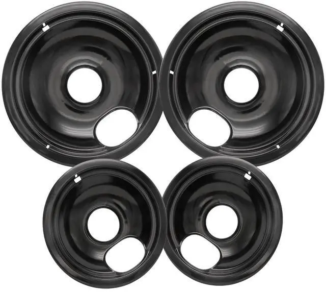 Main image of Stove Drip Pan for Electric Stove Top, Compatible with Frigidaire 10% Energy Save by Enamel Spraying Prevent Bending and Rust Includes a Set of 4 Oven Burner Drip Pans, Black