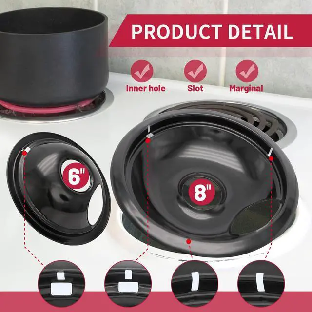 Alt view image 2 of 6 - Stove Drip Pan for Electric Stove Top, Compatible with Frigidaire 10% Energy Save by Enamel Spraying Prevent Bending and Rust Includes a Set of 4 Oven Burner Drip Pans, Black