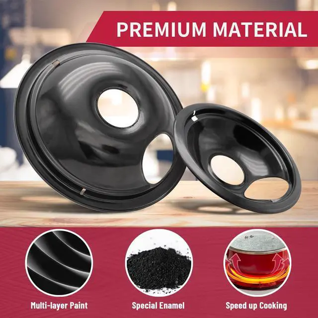 Alt view image 3 of 6 - Stove Drip Pan for Electric Stove Top, Compatible with Frigidaire 10% Energy Save by Enamel Spraying Prevent Bending and Rust Includes a Set of 4 Oven Burner Drip Pans, Black
