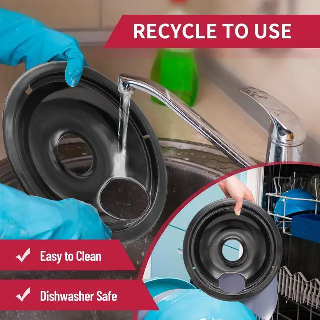 Alt view image 5 of 6 - Stove Drip Pan for Electric Stove Top, Compatible with Frigidaire 10% Energy Save by Enamel Spraying Prevent Bending and Rust Includes a Set of 4 Oven Burner Drip Pans, Black