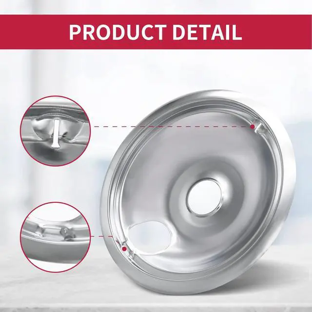 Alt view image 3 of 7 - 4-Piece Drip Pans Set - Compatible with GE Stoves - Chrome Finish Electric Stove Burner Drip Pans - 3 x 6inch, 1 x 8inch Stove Drip Pans - GE Stove Drip