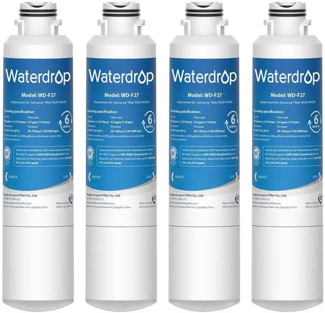 Main image of WD-F27 Replacement for Samsung® HAF-CIN/EXP Water Filter, 4 Pack | Compatible with DA29-00020B, HAF-CIN, RF28HMEDBSR, RF263BEAESR, RS25J500DSR, HDX FMS-2, DA97-08006A-1, Refrigerator Filter