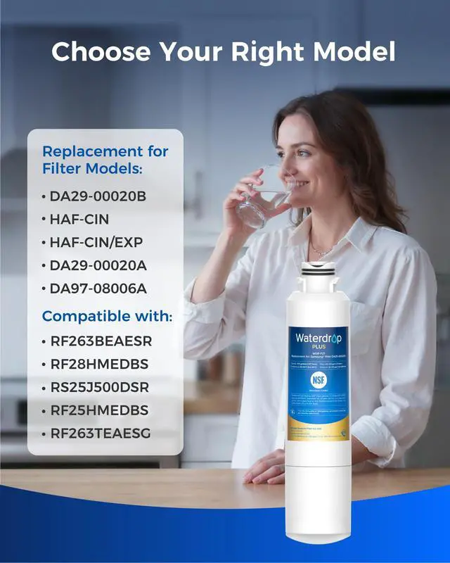 Alt view image 2 of 7 - Plus WDP-F27 NSF 401 Certified Refrigerator Water Filter | Reduce PFOA/PFOS, Replacement for Samsung® DA29-00020B Water Filter HAF-CIN, HDX FMS-2, DA97-08006A-1, 46-9101, RF28HMEDBSR