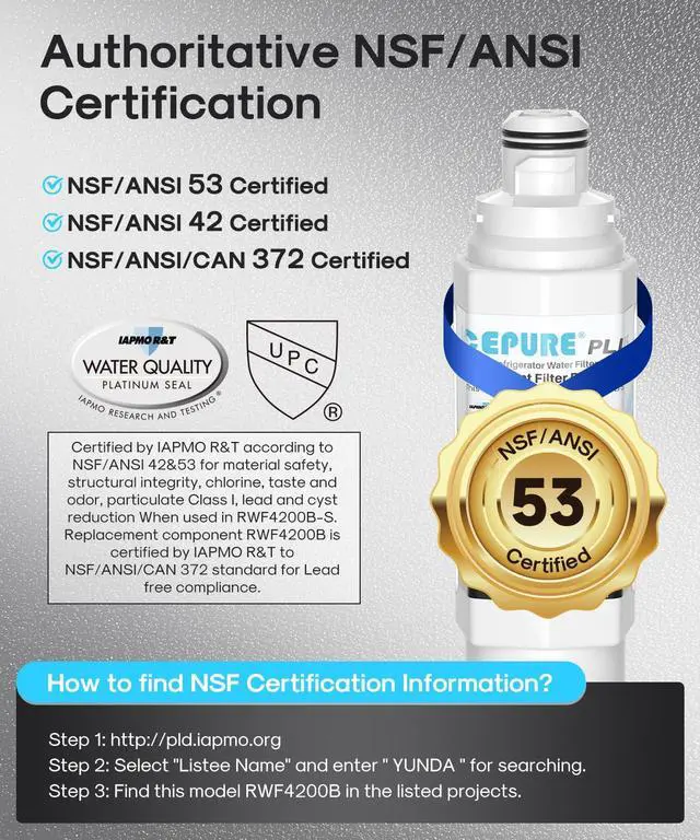 Alt view image 2 of 7 - PLUS DA97-17376B NSF/ANSI 53 & 42 Certified Refrigerator Water Filter, Remove Lead, Replacement for Samsung HAF-QIN/EXP, DA97-08006C, RS22T5201SR, RF28R7201SR, RF28R7351SG RF32CG5400SR, 3PACK
