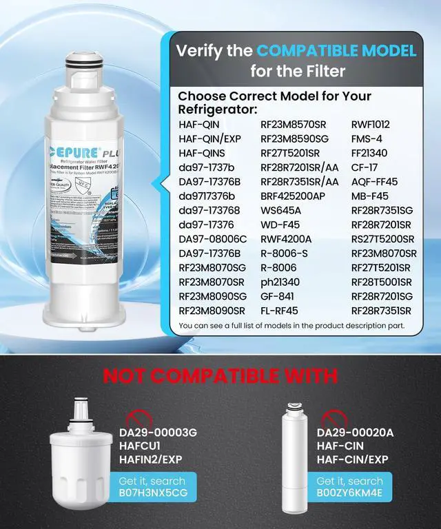 Alt view image 3 of 7 - PLUS DA97-17376B NSF/ANSI 53 & 42 Certified Refrigerator Water Filter, Remove Lead, Replacement for Samsung HAF-QIN/EXP, DA97-08006C, RS22T5201SR, RF28R7201SR, RF28R7351SG RF32CG5400SR, 3PACK
