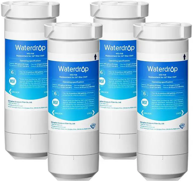 Main image of XWF Water Filter Replacement for GE® WR17X30702, 4 Pack, No chip | Replacement for GE® XWF, NSF 42 & 372 Certified, Compatible with GE® GNE27, GFE26, GDE25, GSS25, PSE25 Series Refrigerators