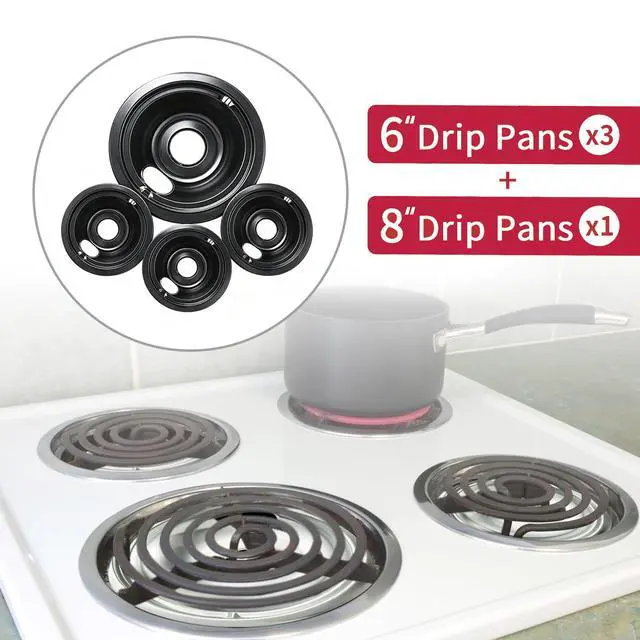 Alt view image 2 of 7 - GE Black Stove Drip Pans, 10% Energy Save by Enamel Spraying Prevent Bending and Rust - Include 3Pcs 6'' Burner Drip Pans and 1Pcs 8'' Drip Bowl